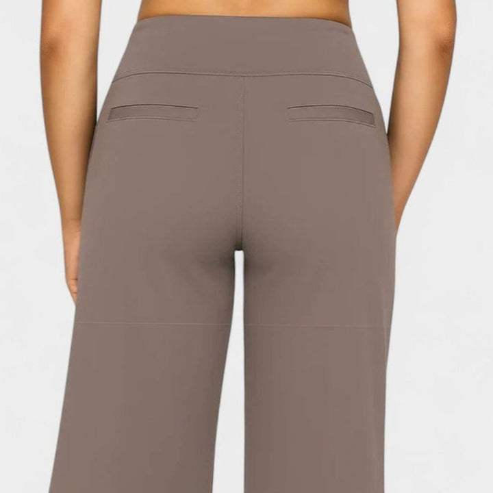 Women's High-Waist Wide-Waistband Pull-On Wide-Leg Pants Deep Side Pockets