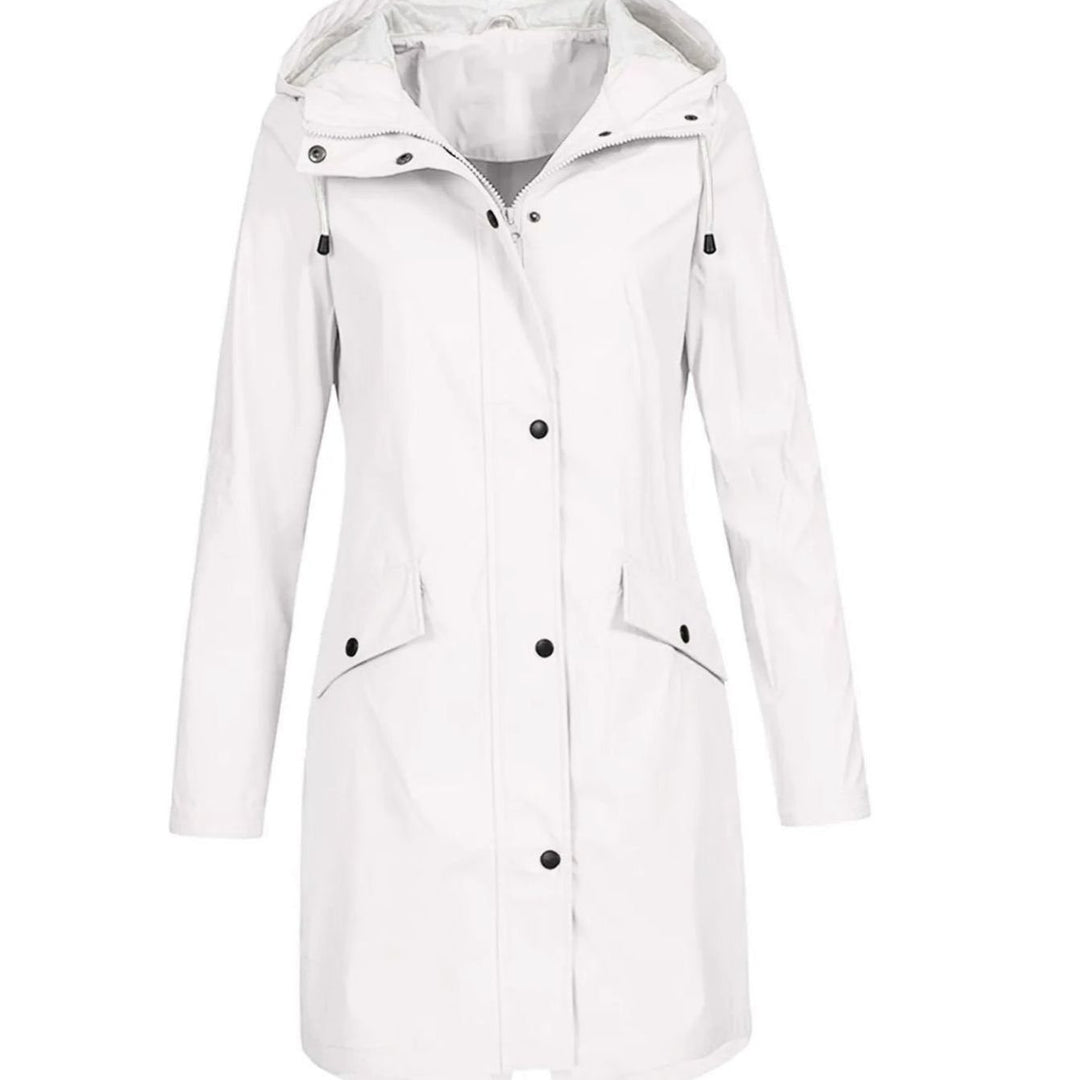 Women's Hooded Longline Snap-Button Waterproof Winter Coat - White