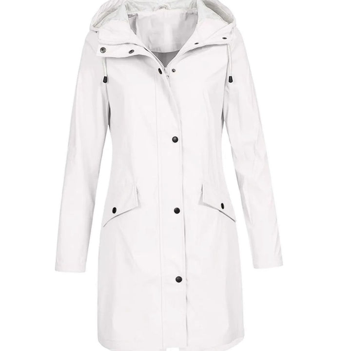Women's Hooded Longline Snap-Button Waterproof Winter Coat - White