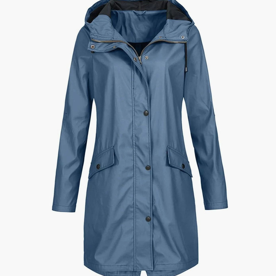 Women's Hooded Longline Snap-Button Waterproof Winter Coat - Blue