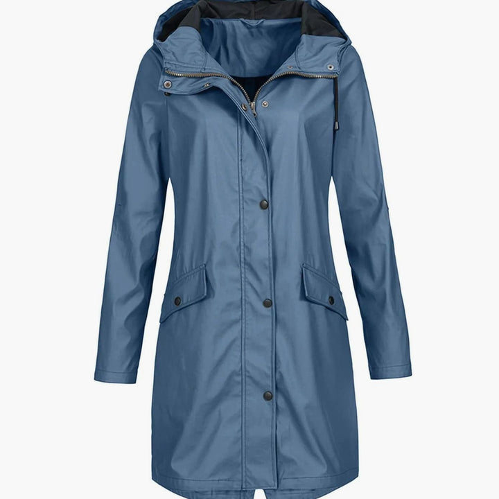 Women's Hooded Longline Snap-Button Waterproof Winter Coat - Blue