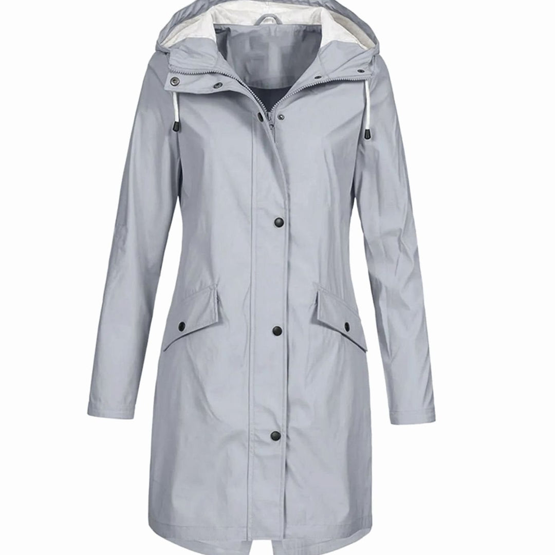 Women's Hooded Longline Snap-Button Waterproof Winter Coat - Grey