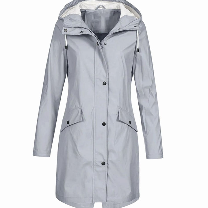 Women's Hooded Longline Snap-Button Waterproof Winter Coat - Grey