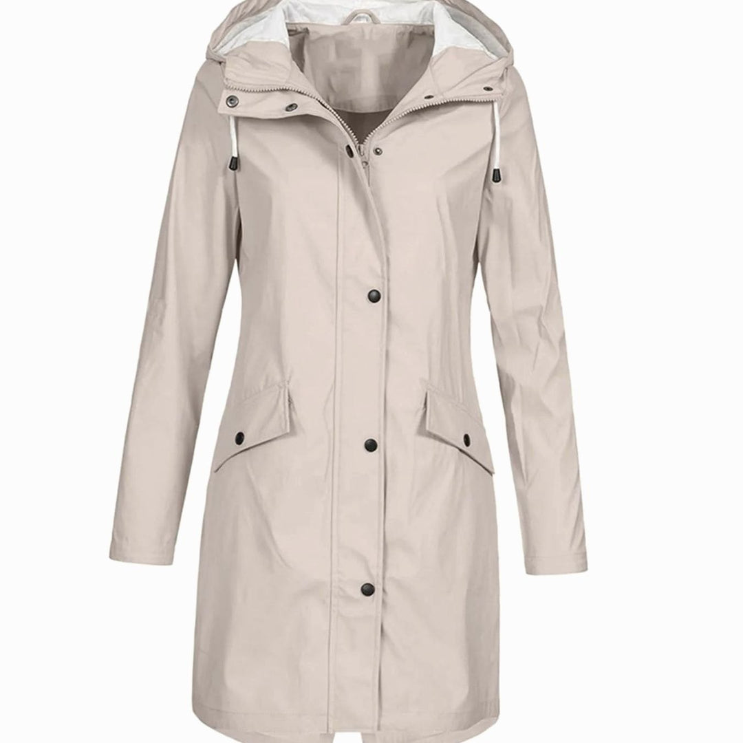 Women's Hooded Longline Snap-Button Waterproof Winter Coat - Apricot