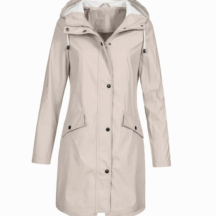 Women's Hooded Longline Snap-Button Waterproof Winter Coat - Apricot