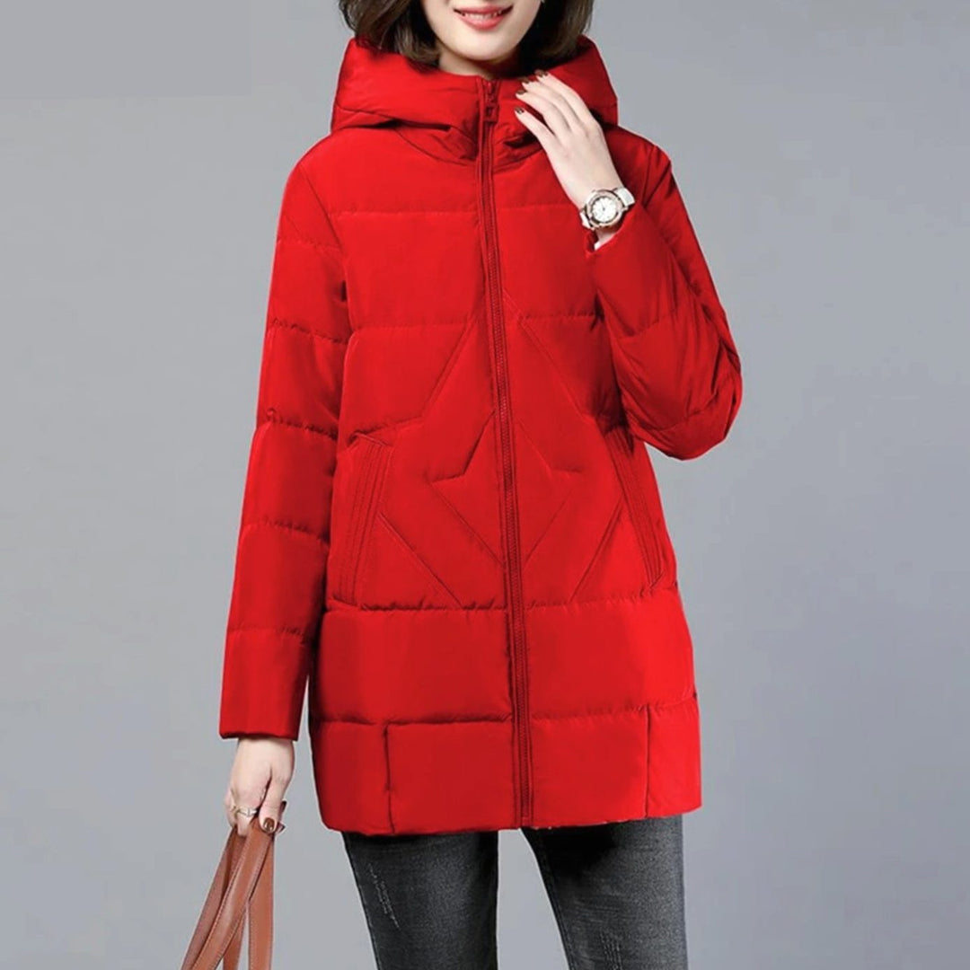 Women's Hooded Puffer Insulated Winter Jacket - Red