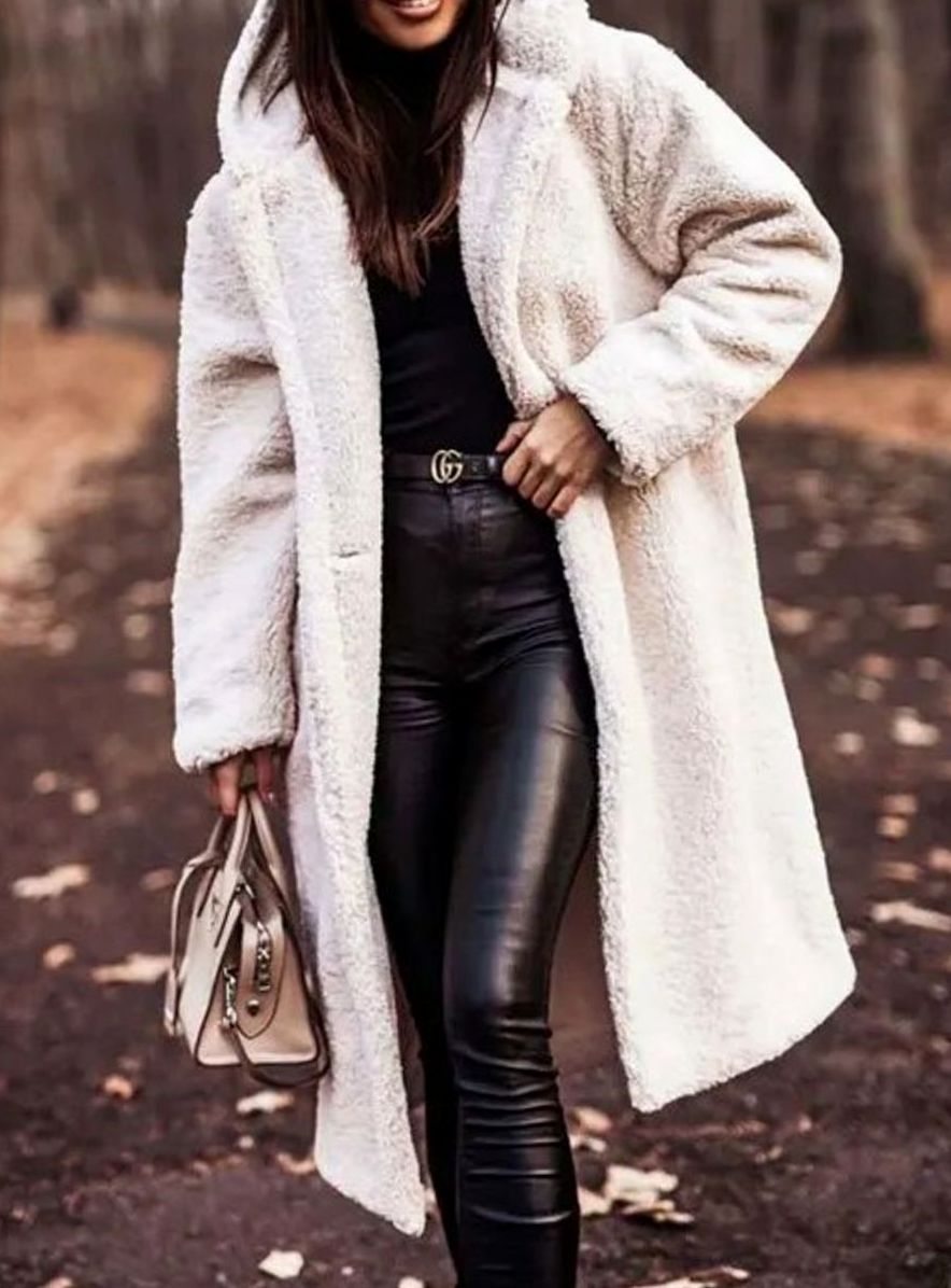 Women's Hooded Teddy Faux Fur Long Winter Coat - White