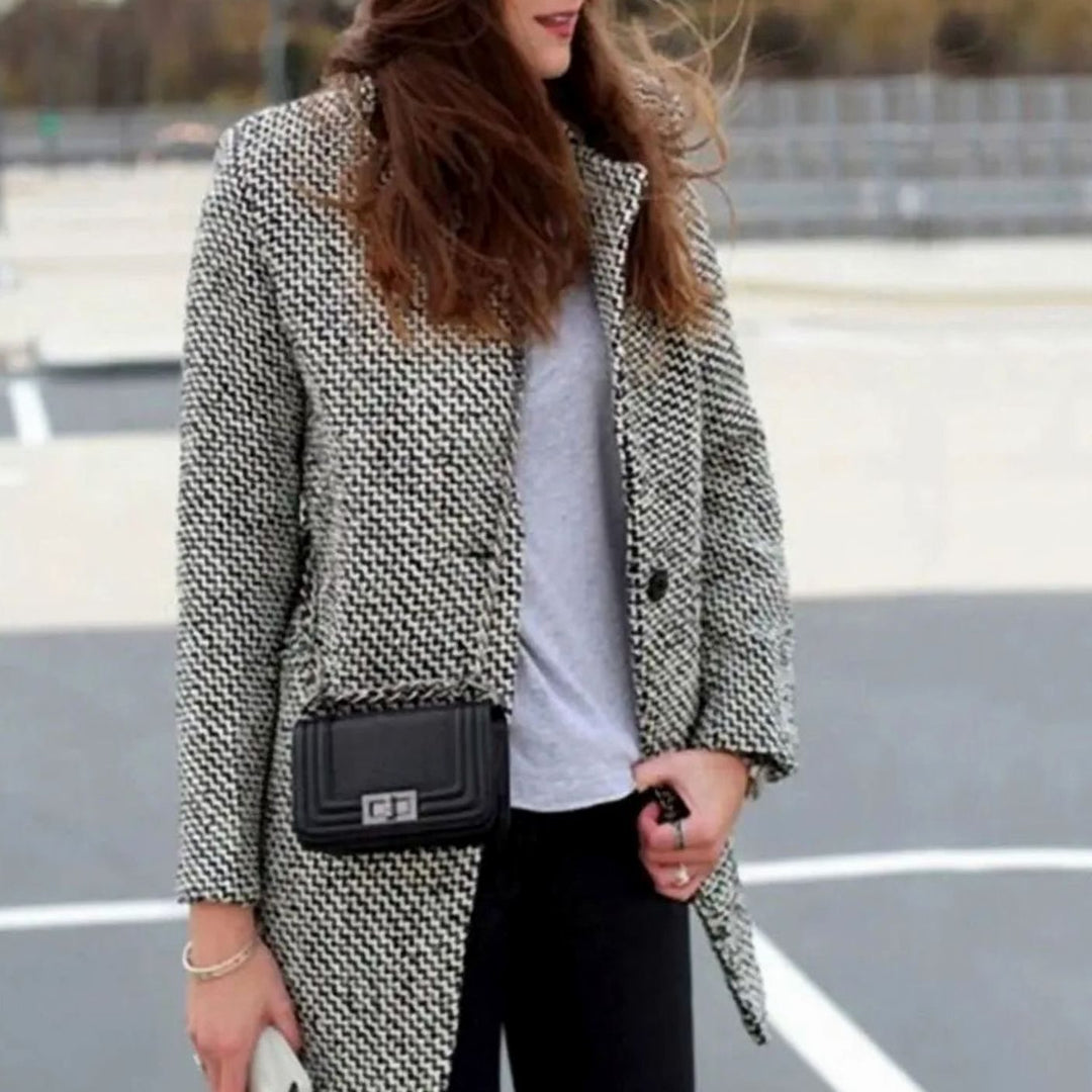 Women's Houndstooth Longline Tailored Long Coat