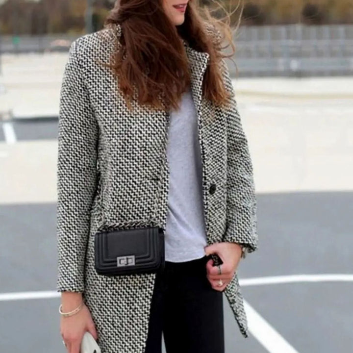 Women's Houndstooth Longline Tailored Long Coat