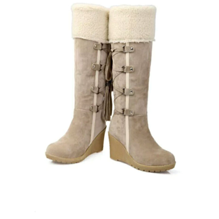 Women's Knee-High Faux-Fur Cuff Wedge Winter Boots