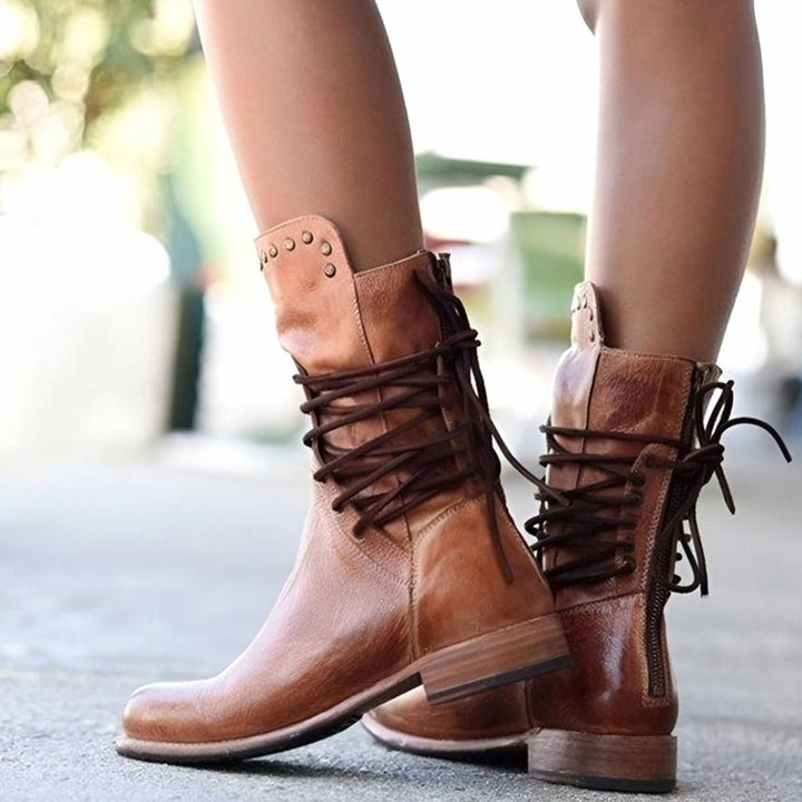 Women's Lace-Up Block-Heel Leather-Look Ankle Boots