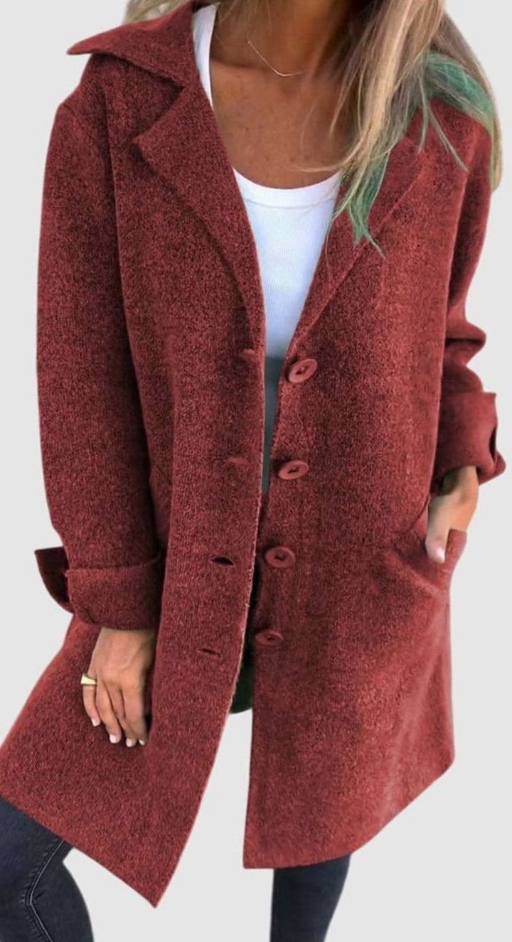 Women's Lapel Button-Front Longline Blazer Coat - Red