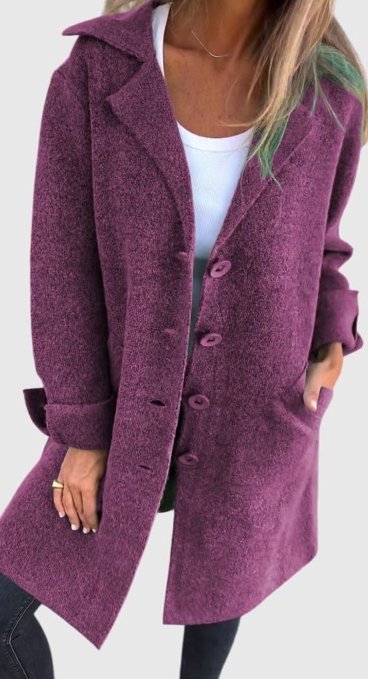 Women's Lapel Button-Front Longline Blazer Coat - Purple