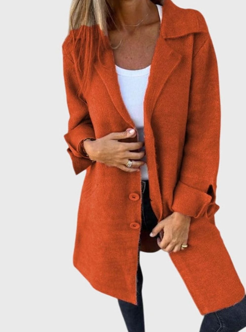 Women's Lapel Button-Front Longline Blazer Coat - Apricot