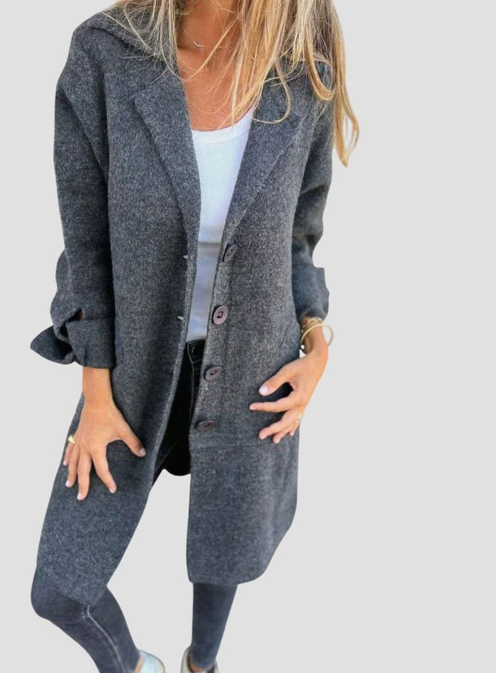 Women's Lapel Button-Front Longline Blazer Coat - Gray