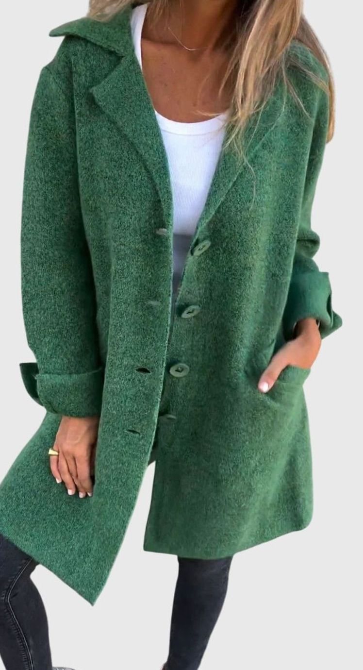 Women's Lapel Button-Front Longline Blazer Coat - Green