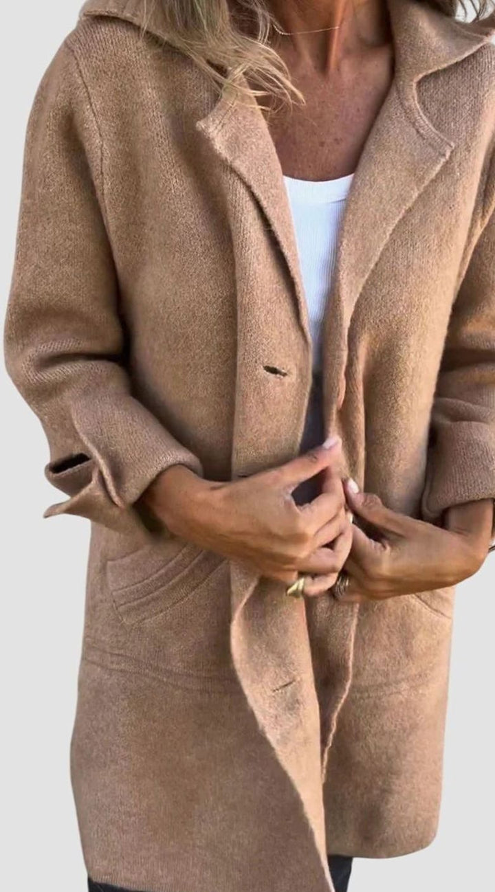Women's Lapel Button-Front Longline Blazer Coat - Brown