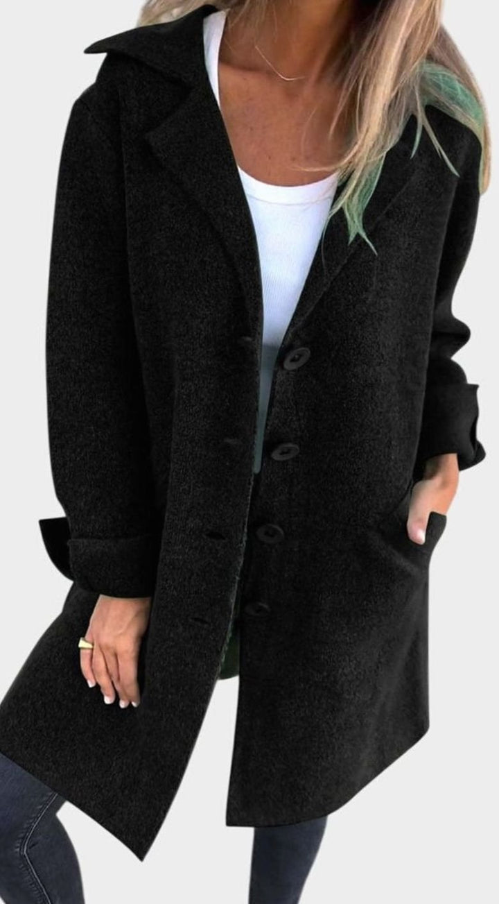 Women's Lapel Button-Front Longline Blazer Coat - Black