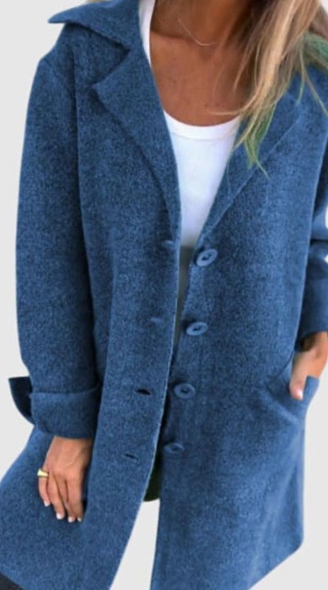 Women's Lapel Button-Front Longline Blazer Coat - Blue