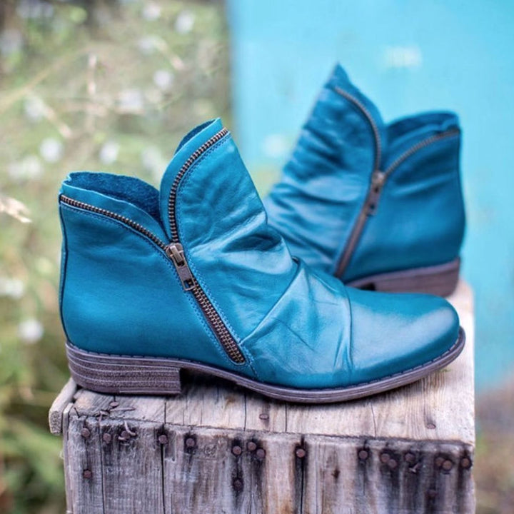 Women's Leather Ruched Side-Zip Ankle Boots