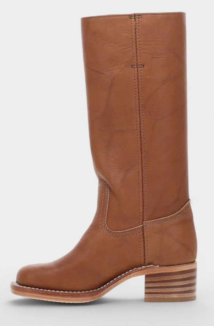 Women's Leather Stacked-Heel Knee-High Boots
