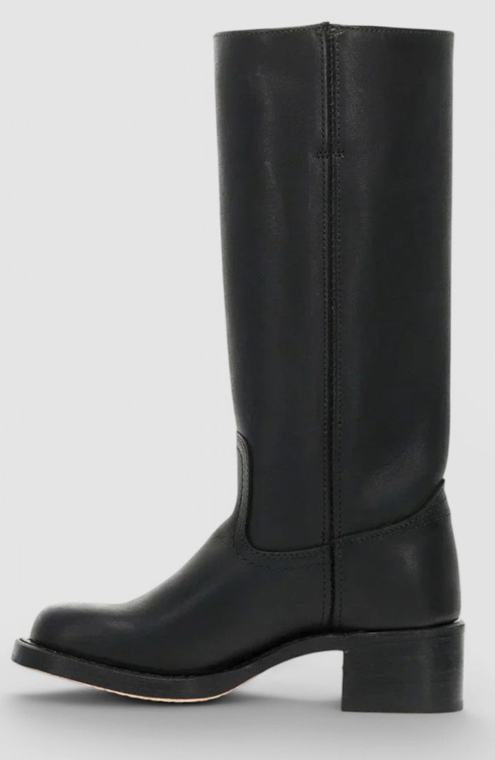 Women's Leather Stacked-Heel Knee-High Boots