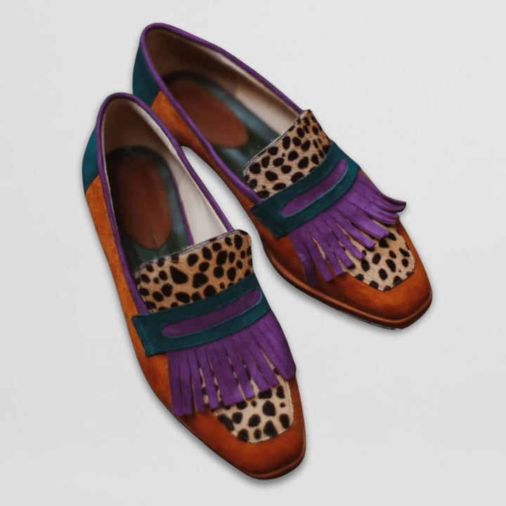 Women's Leopard Print Fringe-Detail Flat Leather Loafers - Leopard