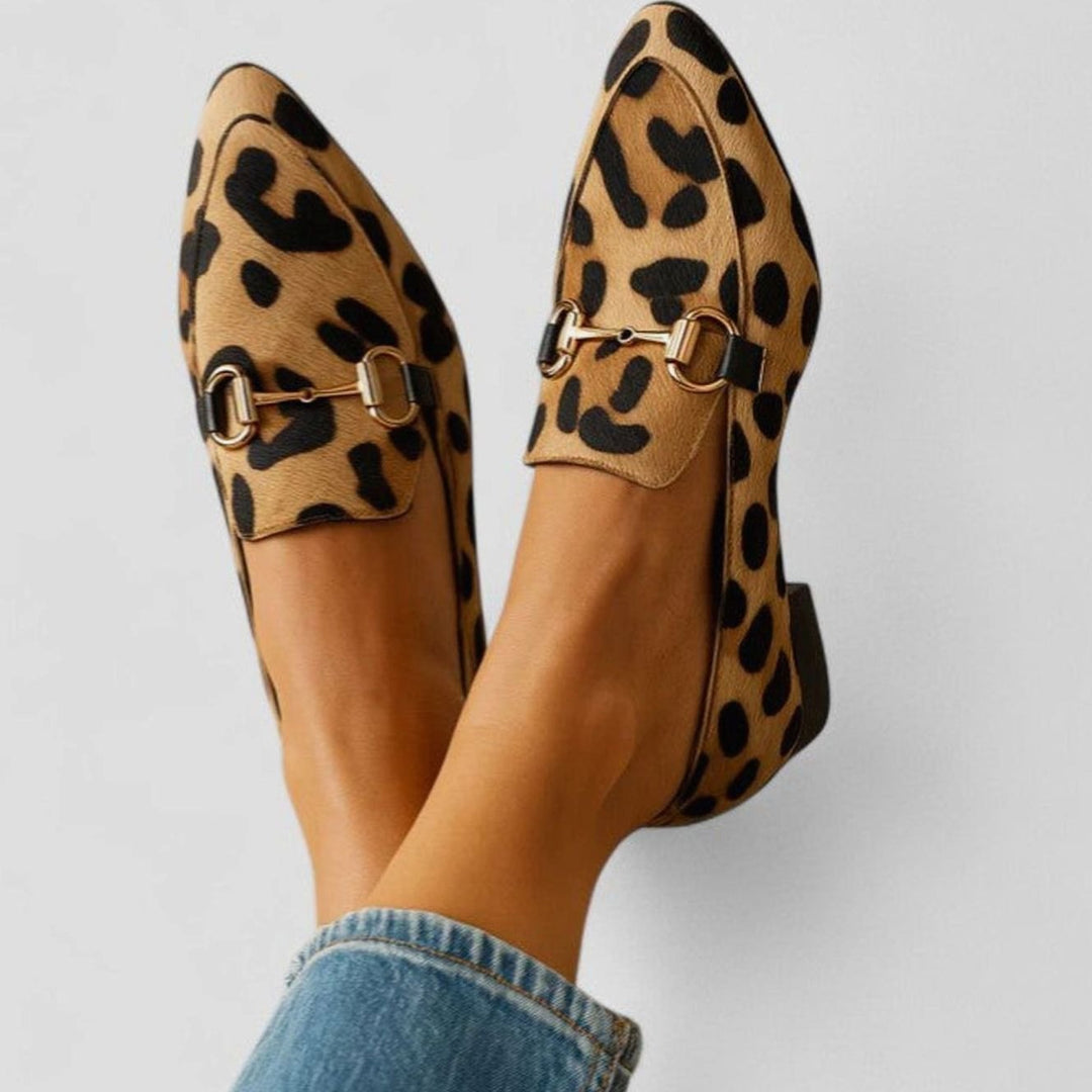Women's Leopard Print Pointed-Toe Horsebit Slip-On Elegance Loafers - Leopard
