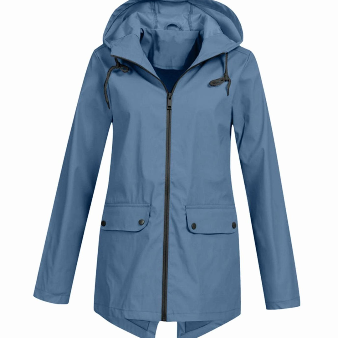 Women's Lightweight Hooded Zip-Up Water-Resistant Rain Jacket - Blue