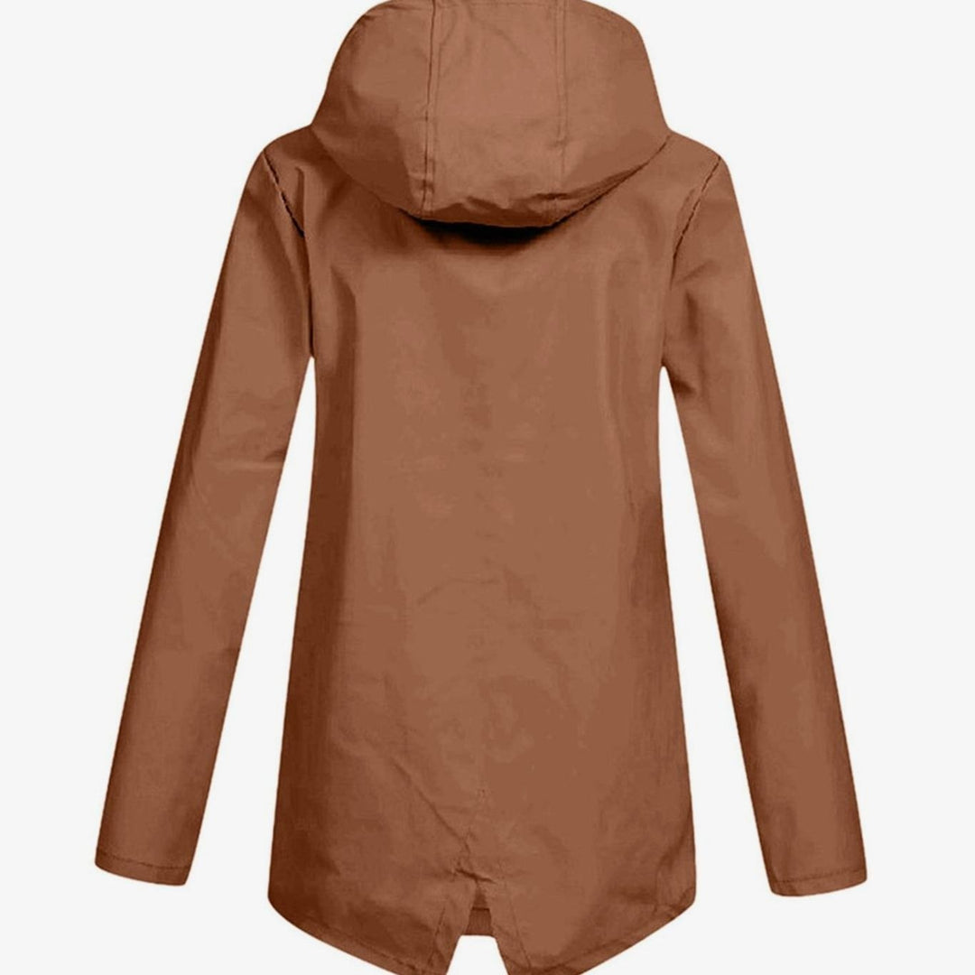 Women's Lightweight Hooded Zip-Up Water-Resistant Rain Jacket