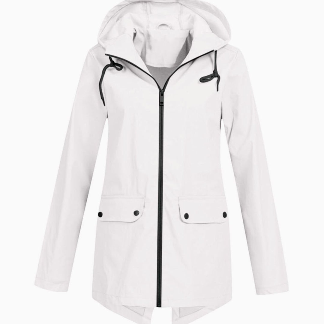 Women's Lightweight Hooded Zip-Up Water-Resistant Rain Jacket - White