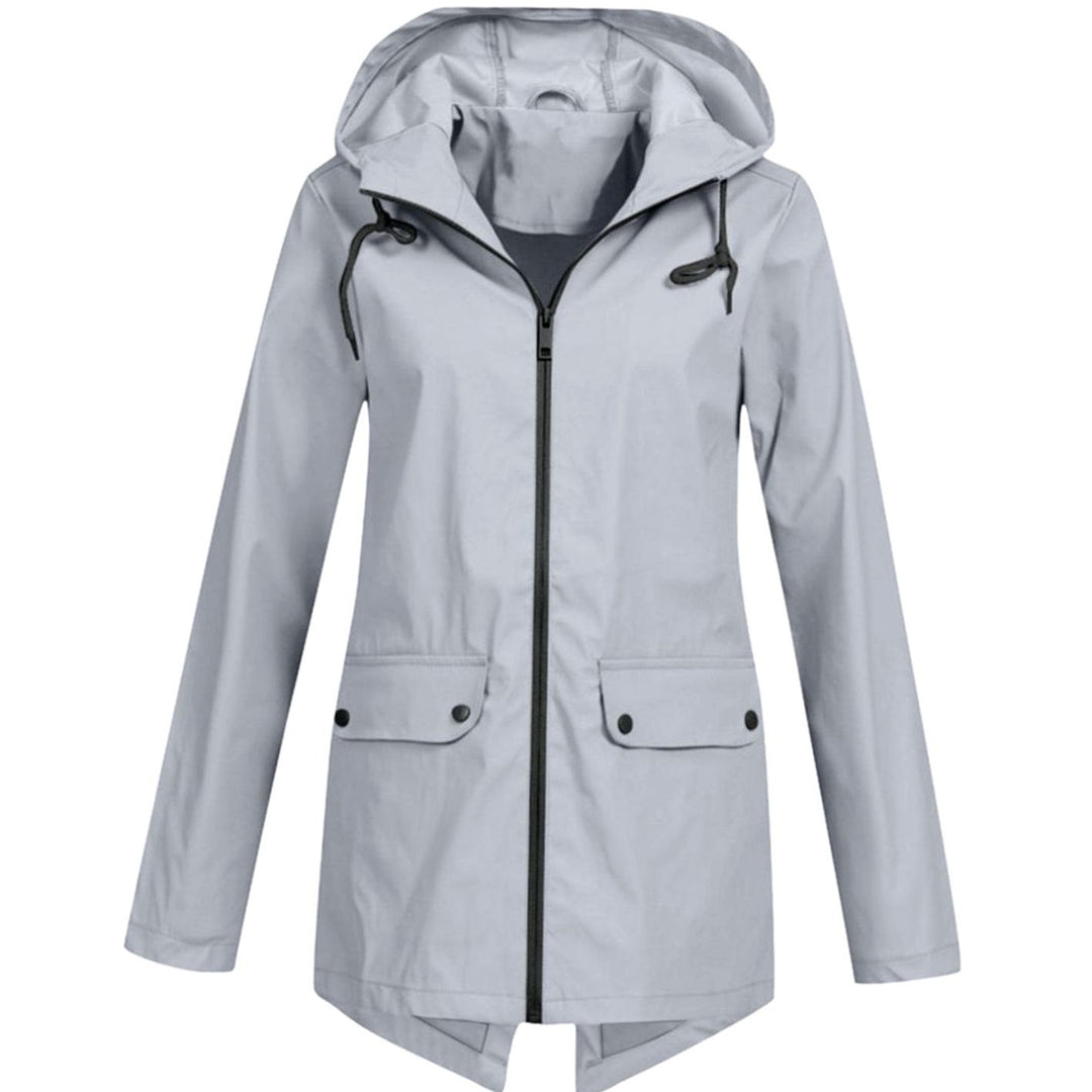 Women's Lightweight Hooded Zip-Up Water-Resistant Rain Jacket - Grey