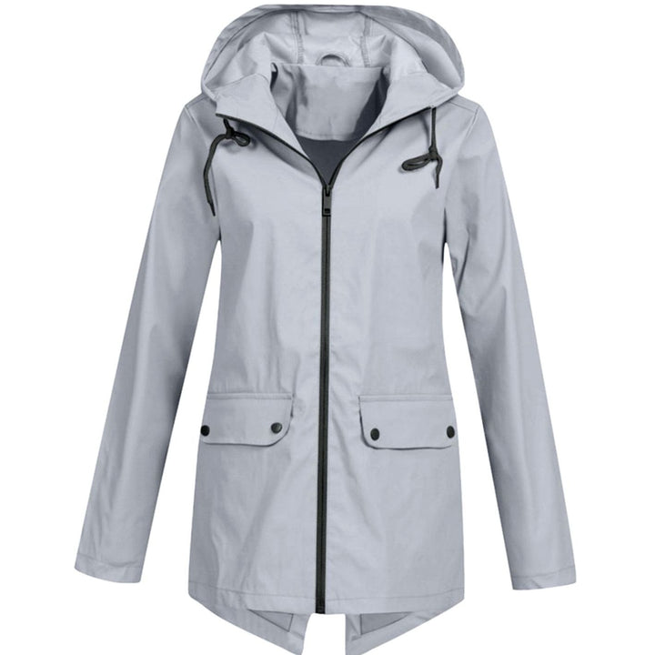 Women's Lightweight Hooded Zip-Up Water-Resistant Rain Jacket - Grey