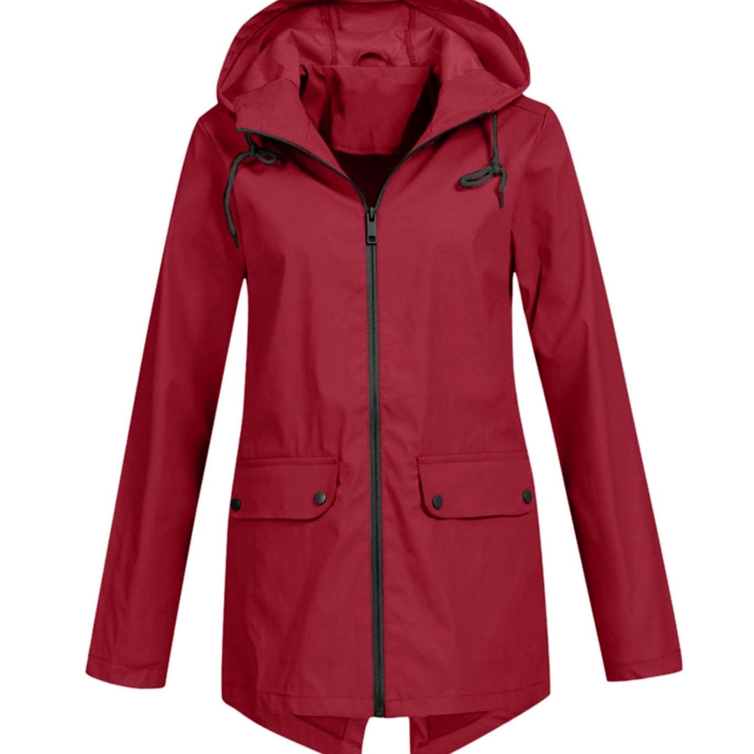 Women's Lightweight Hooded Zip-Up Water-Resistant Rain Jacket - Wine Red
