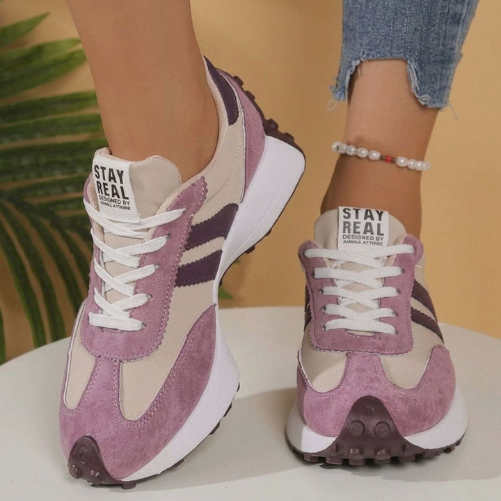 Women's Lightweight Orthopedic Sneakers Arch-Support Lace-Up Retro Trainers - Purple White