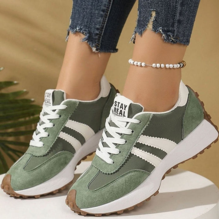 Women's Lightweight Orthopedic Sneakers Arch-Support Lace-Up Retro Trainers - Green White