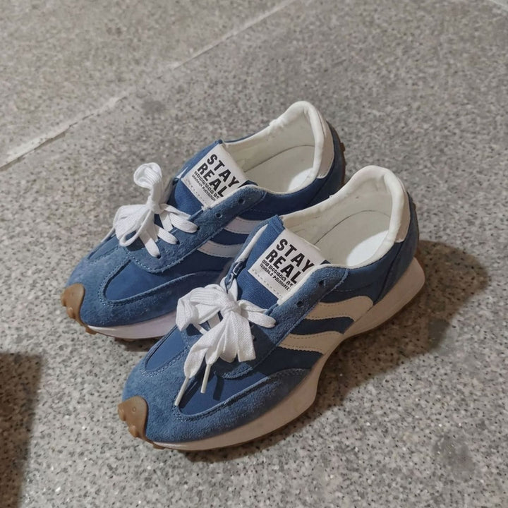 Women's Lightweight Orthopedic Sneakers Arch-Support Lace-Up Retro Trainers - Blue White