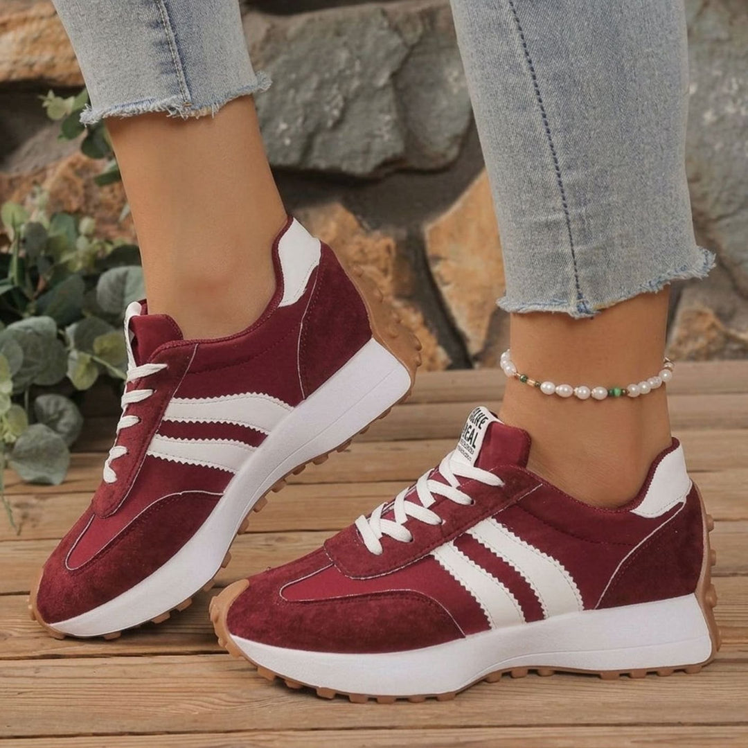 Women's Lightweight Orthopedic Sneakers Arch-Support Lace-Up Retro Trainers - Red White