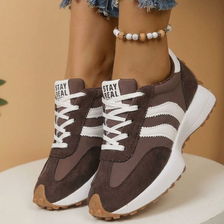 Women's Lightweight Orthopedic Sneakers Arch-Support Lace-Up Retro Trainers - Brown Cream