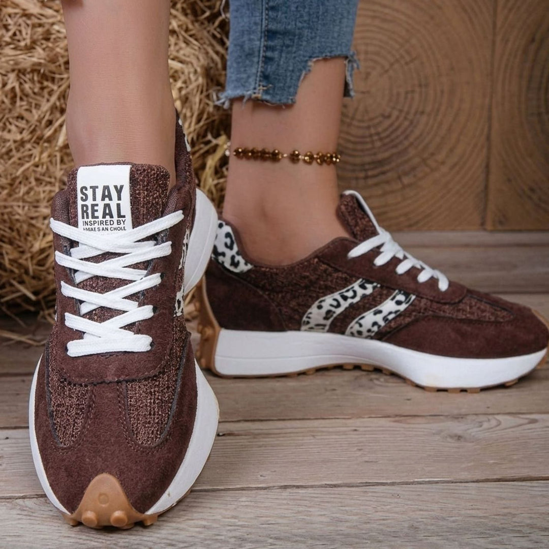 Women's Lightweight Orthopedic Sneakers Arch-Support Lace-Up Retro Trainers - Cream Tan
