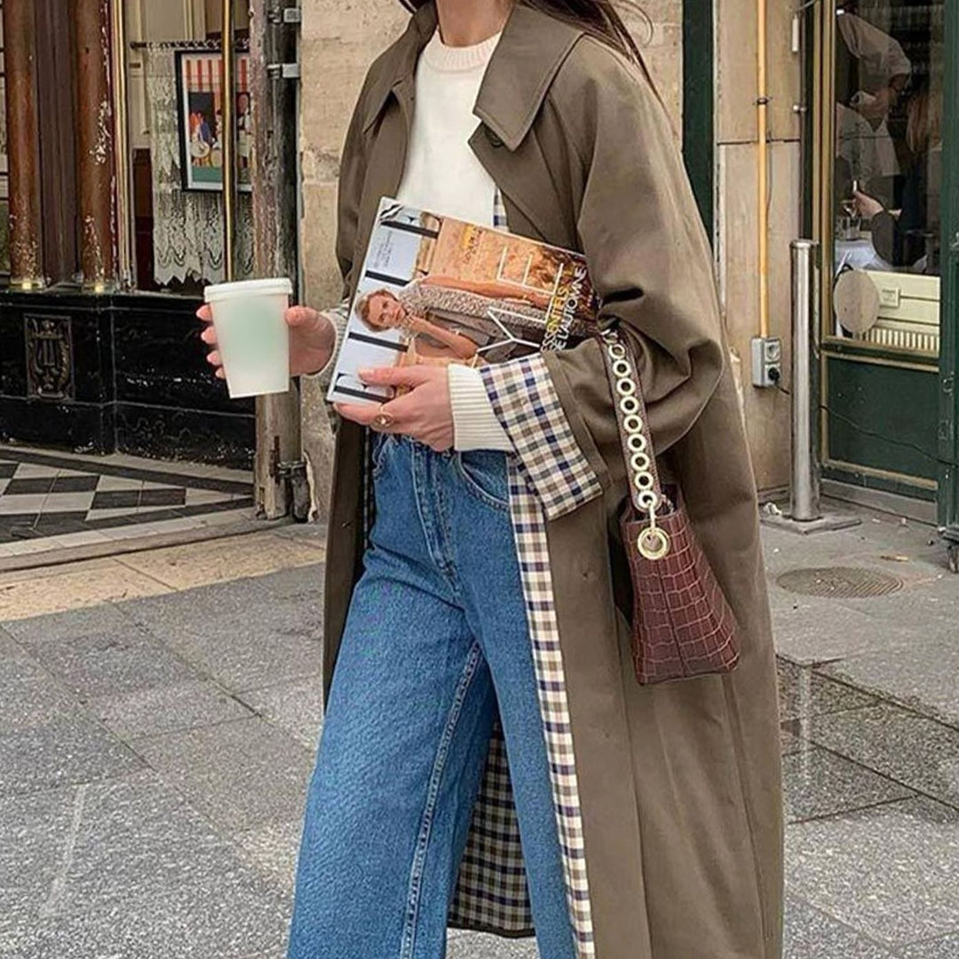Women's Lightweight Waterproof Lapel-Collar Trench Coat - Khaki Green