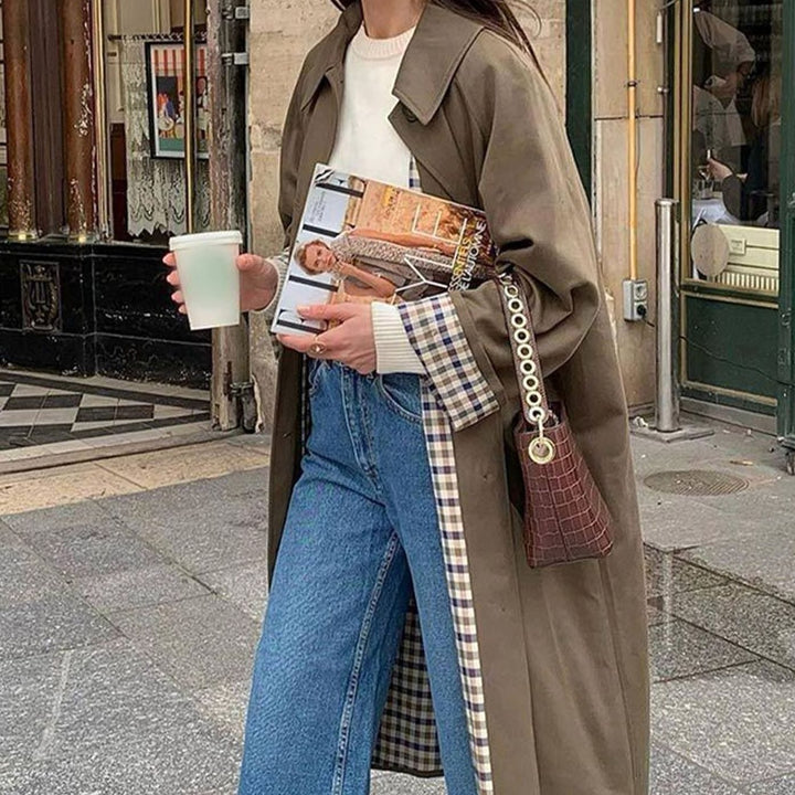 Women's Lightweight Waterproof Lapel-Collar Trench Coat - Khaki Green