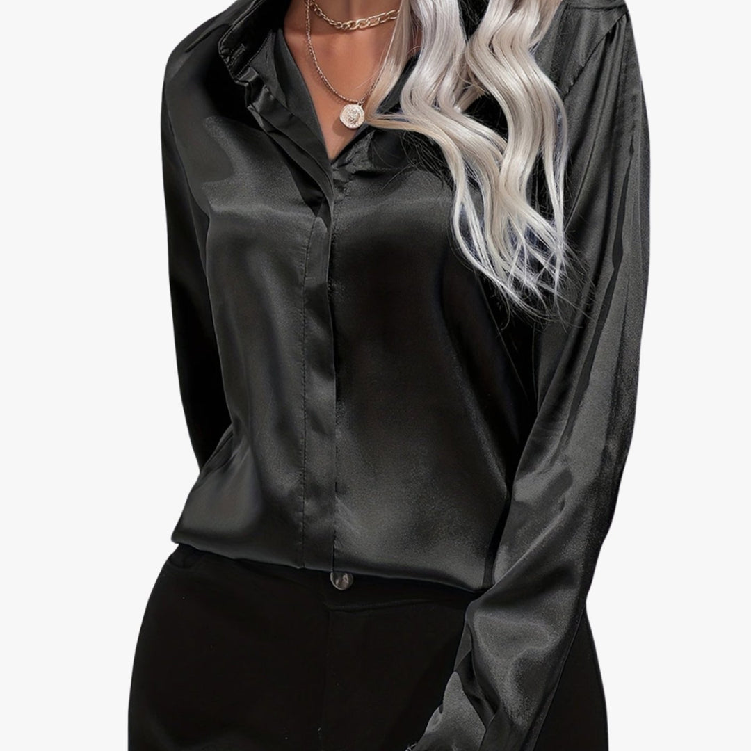 Women's Long Sleeve Button-Down Satin Blouses