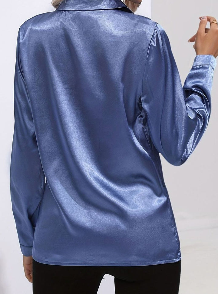 Women's Long Sleeve Button-Down Satin Blouses