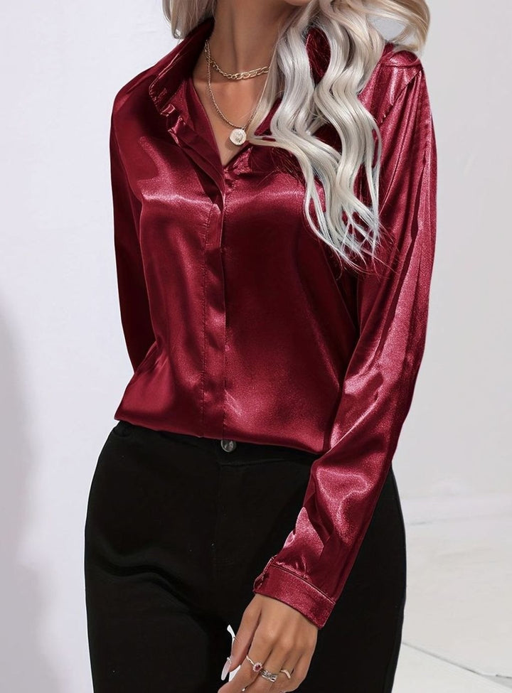 Women's Long Sleeve Button-Down Satin Blouses