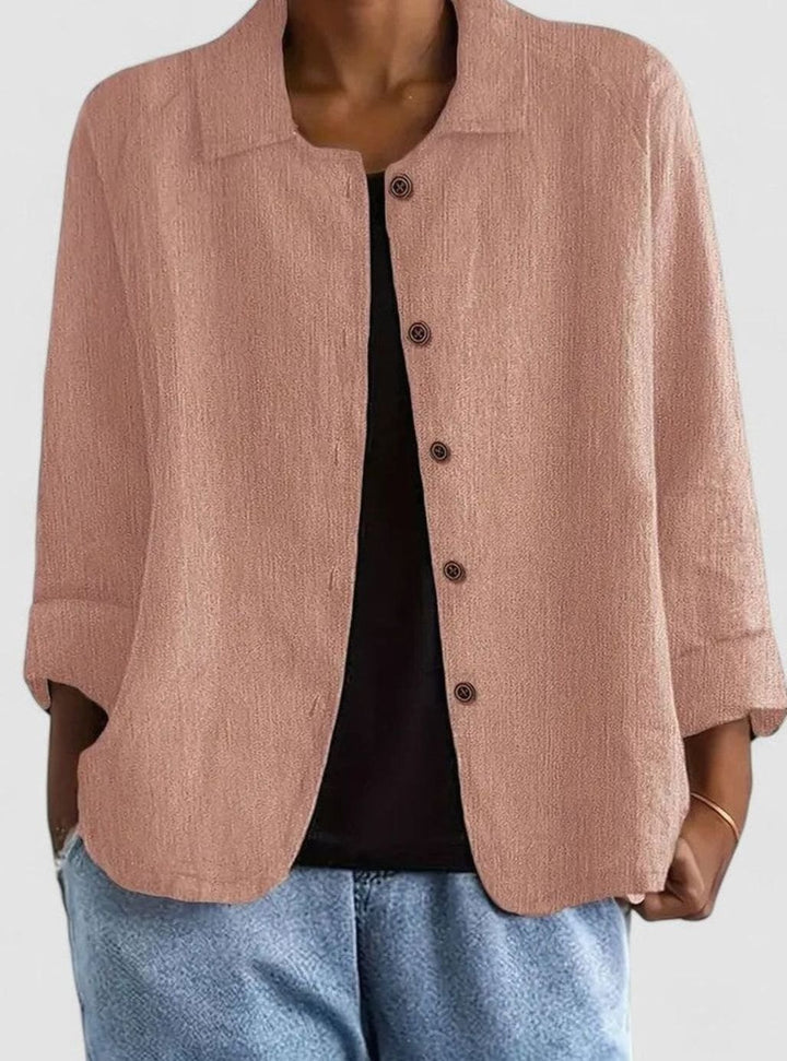 Women's Loose-Fit Button-Front Layering Top Collared Cardigan - Pink