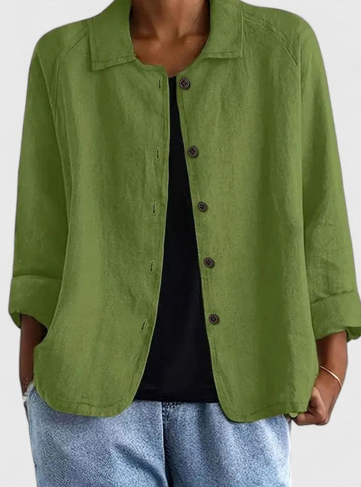 Women's Loose-Fit Button-Front Layering Top Collared Cardigan - Green