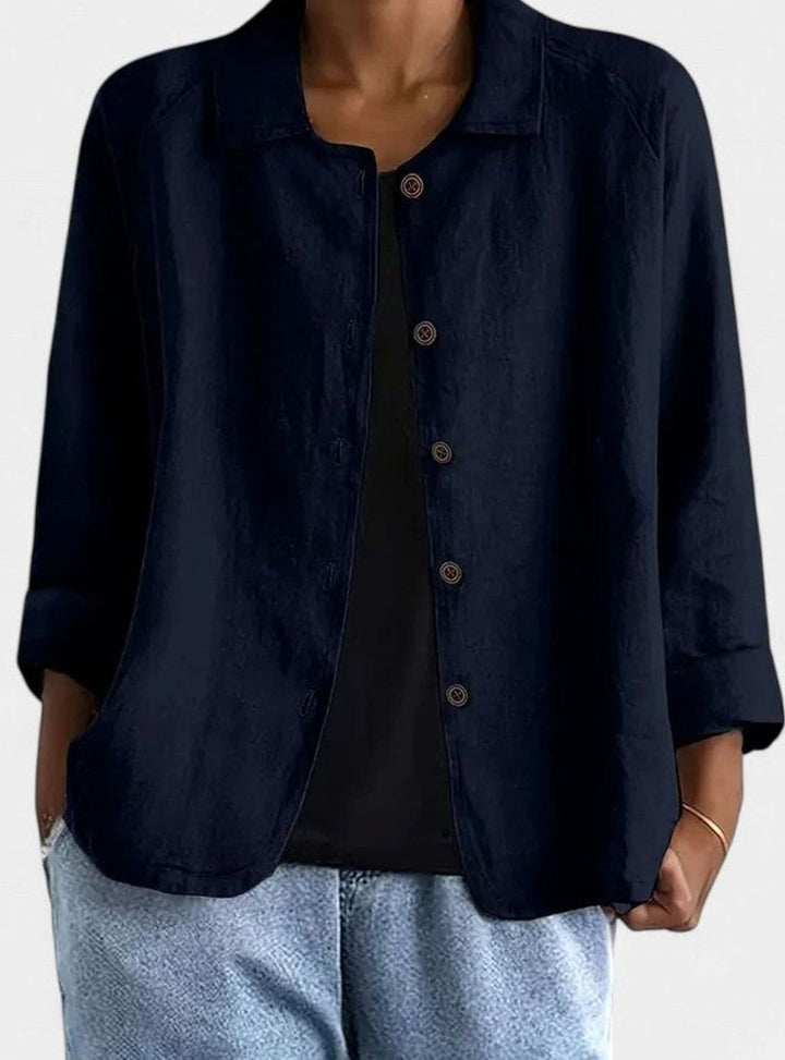 Women's Loose-Fit Button-Front Layering Top Collared Cardigan - Navy Blue