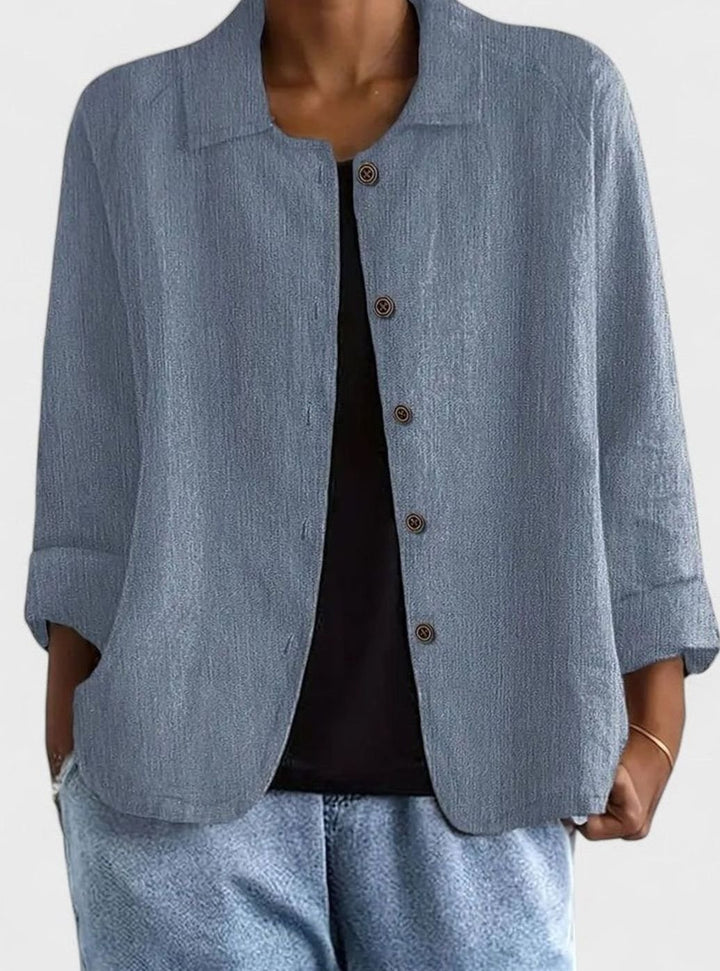Women's Loose-Fit Button-Front Layering Top Collared Cardigan - Blue Gray