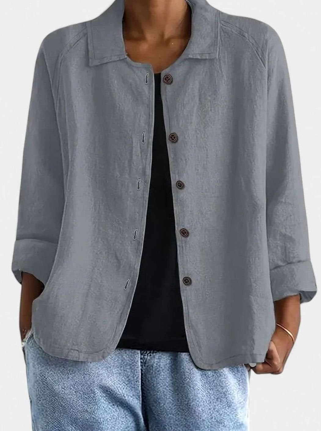 Women's Loose-Fit Button-Front Layering Top Collared Cardigan - Light Gray